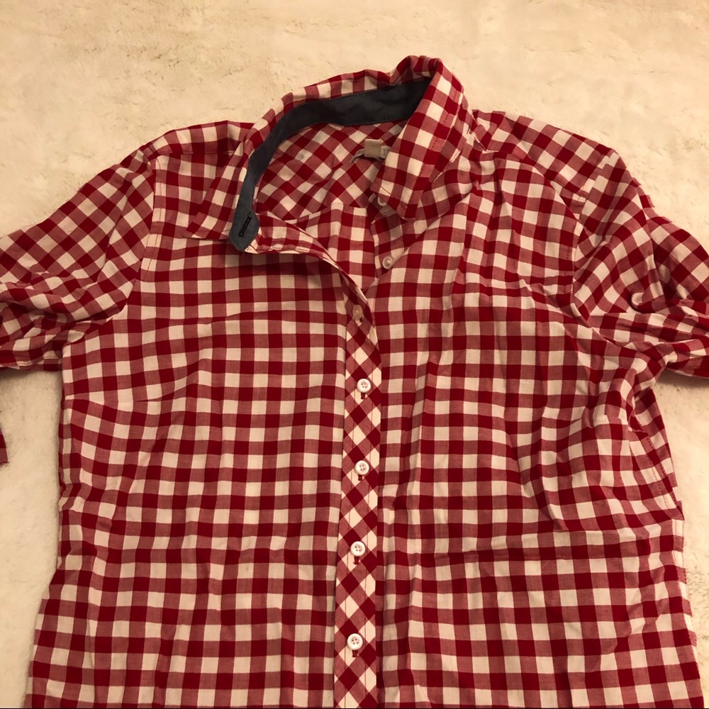 Talbots red and white gingham button down top